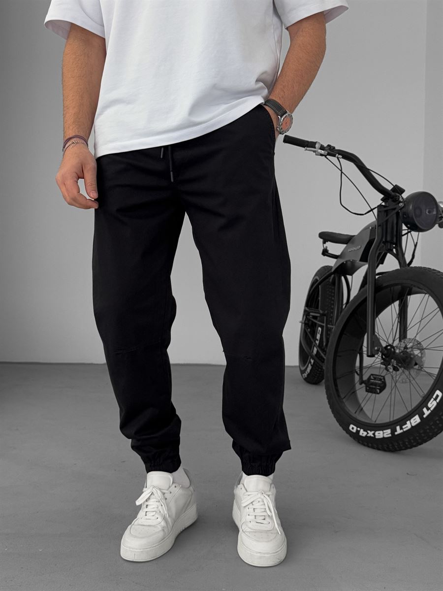 Siyah Dizi Dikişli Gabardin Jogger YP-5018