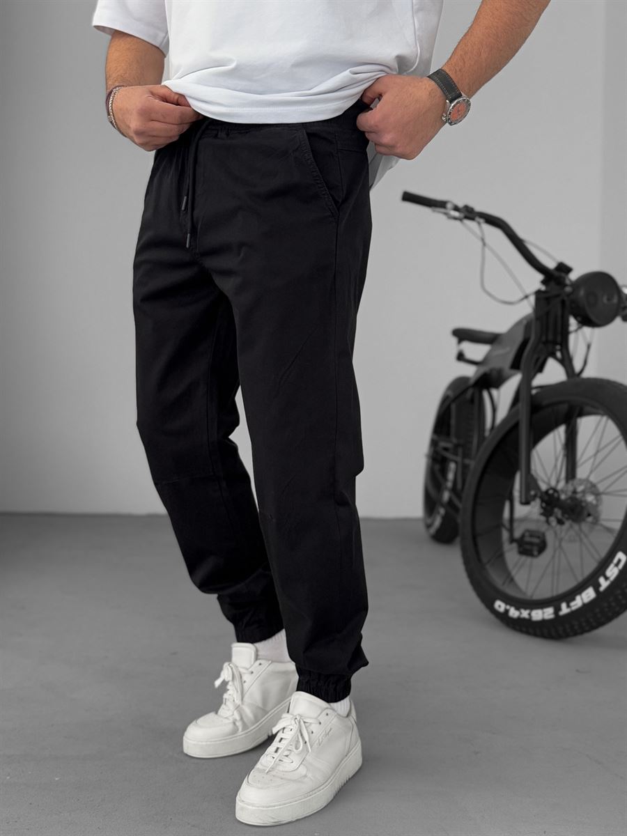 Siyah Dizi Dikişli Gabardin Jogger YP-5018