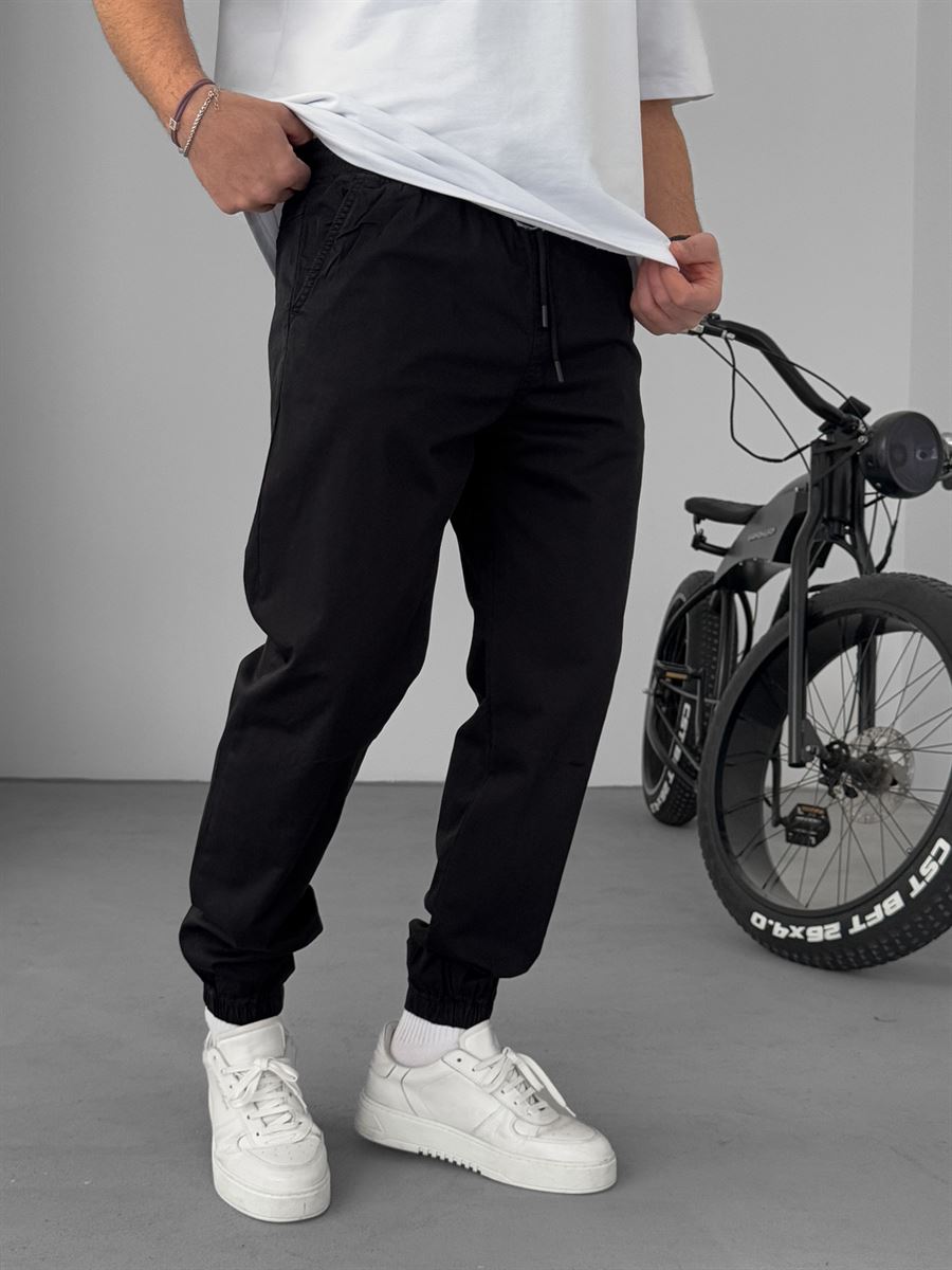 Siyah Dizi Dikişli Gabardin Jogger YP-5018