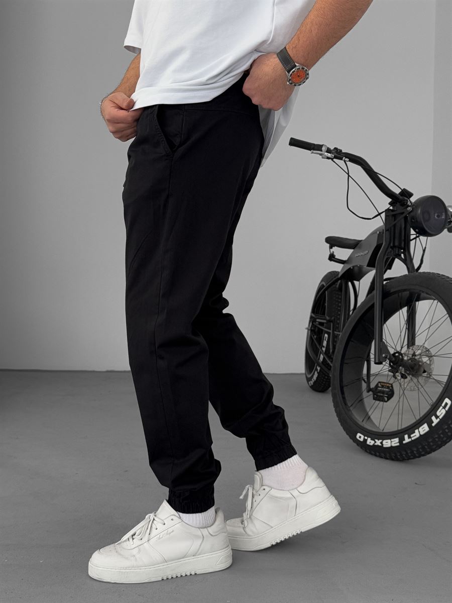 Siyah Dizi Dikişli Gabardin Jogger YP-5018