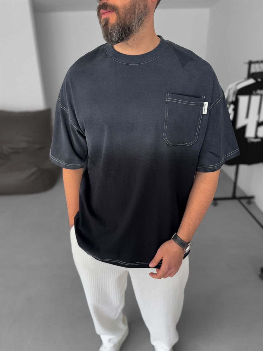 Siyah Yıkamalı Cepli Oversize T-Shirt JJ-15