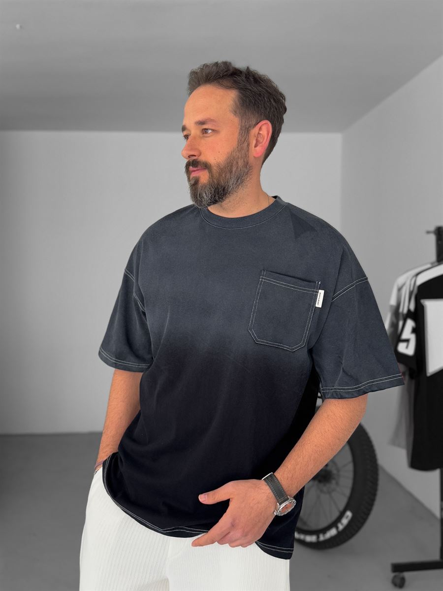 Siyah Yıkamalı Cepli Oversize T-Shirt JJ-15