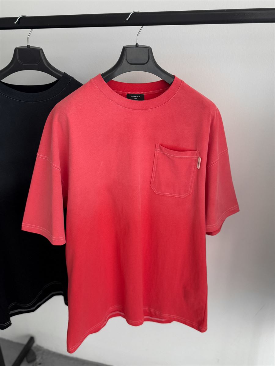 Nar Çiçeği Yıkamalı Cepli Oversize T-Shirt JJ-15