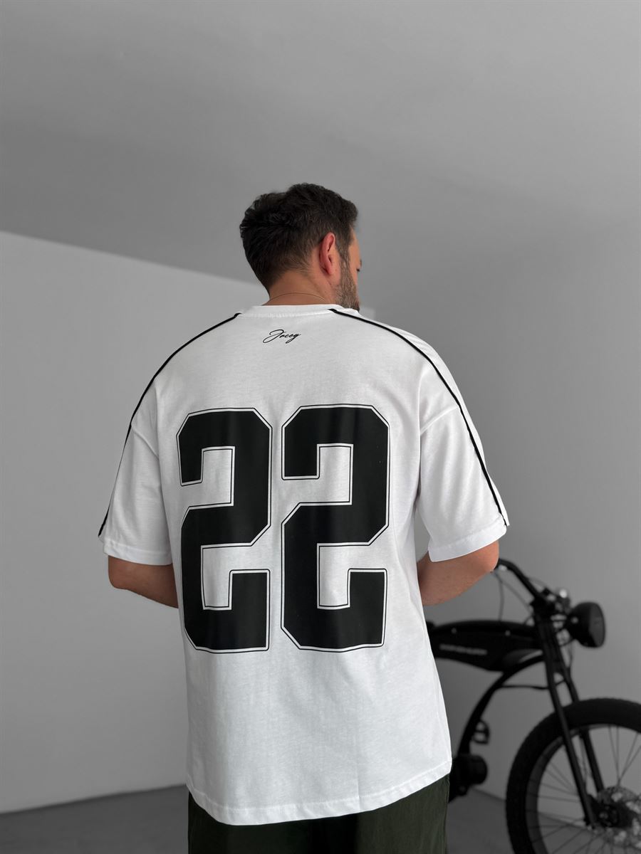 Beyaz 22 Baskılı Oversize T-Shirt JJ-133