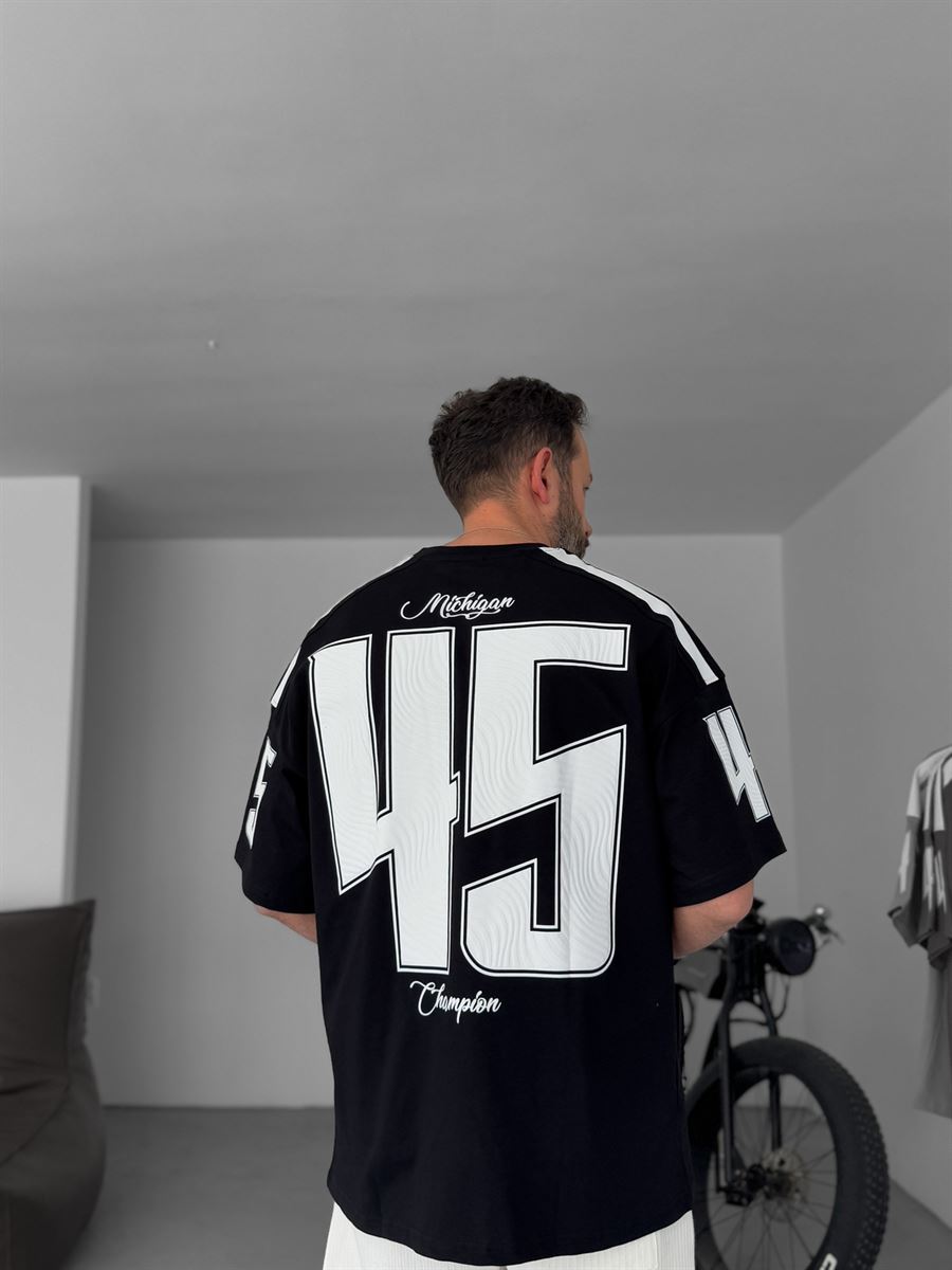 Siyah Michigan Champion Baskılı Oversize T-Shirt JJ-90