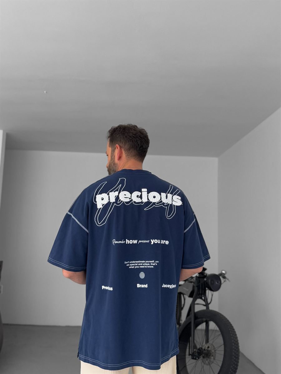 Lacivert Precious Baskılı Oversize T-Shirt JJ-177